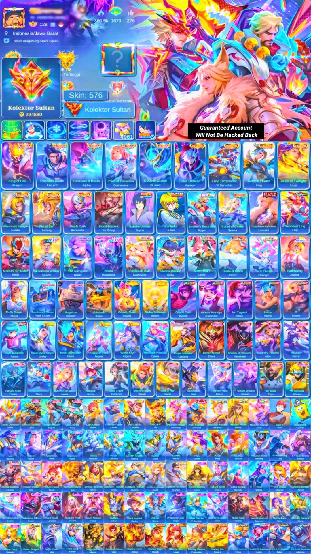 Game account sale Mobile Legends
